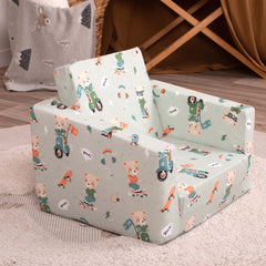 DELSIT Toddler Chair & Kids Sofa - Flip Open Foam Single Sofa - Skater Bear