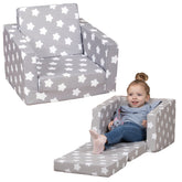 DELSIT Toddler Chair & Kids Sofa - Flip Open Foam Single Sofa - Gray with Stars