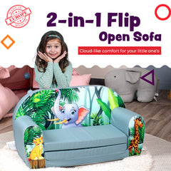DELSIT Toddler Couch & Kids Sofa - Flip Open Double Sofa - Adorable Elephant