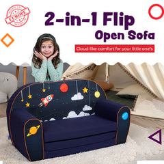 DELSIT Toddler Couch & Kids Sofa - Flip Open Double Sofa - Cosmos