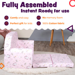 DELSIT Toddler Couch & Kids Sofa - Flip Open Double Sofa - Uni & Rainbows Pink