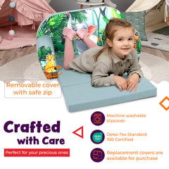 DELSIT Toddler Couch & Kids Sofa - Flip Open Double Sofa - Adorable Elephant