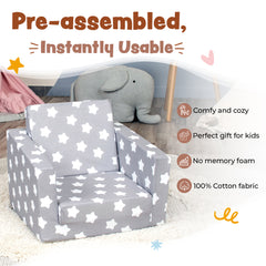 DELSIT Toddler Chair & Kids Sofa - Flip Open Foam Single Sofa - Gray with Stars