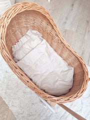 WIKLIBOX Rattan Baby Doll Stroller - Natural with White Waffle Bedding Set