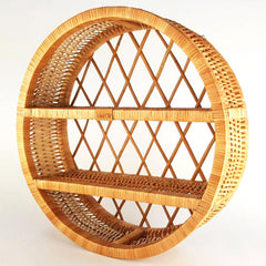 WIKLIBOX Rattan Wall Floating Shelf - Round Natural Rattan