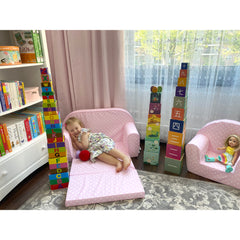 DELSIT Toddler Couch & Kids Sofa - Flip Open Double Sofa - Baby Pink With Dots