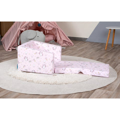 DELSIT Toddler Chair & Kids Sofa - Flip Open Single Sofa - Uni & Rainbows Pink