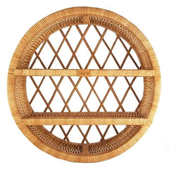 WIKLIBOX Rattan Wall Floating Shelf - Round Natural Rattan