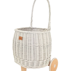 WIKLIBOX Rattan Pully Toy Basket - White Color - Wicker Luggy Toy Storage