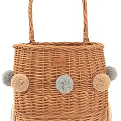 WIKLIBOX Rattan Pully Toy Basket - Natural Color - Wicker Luggy Toy Storage