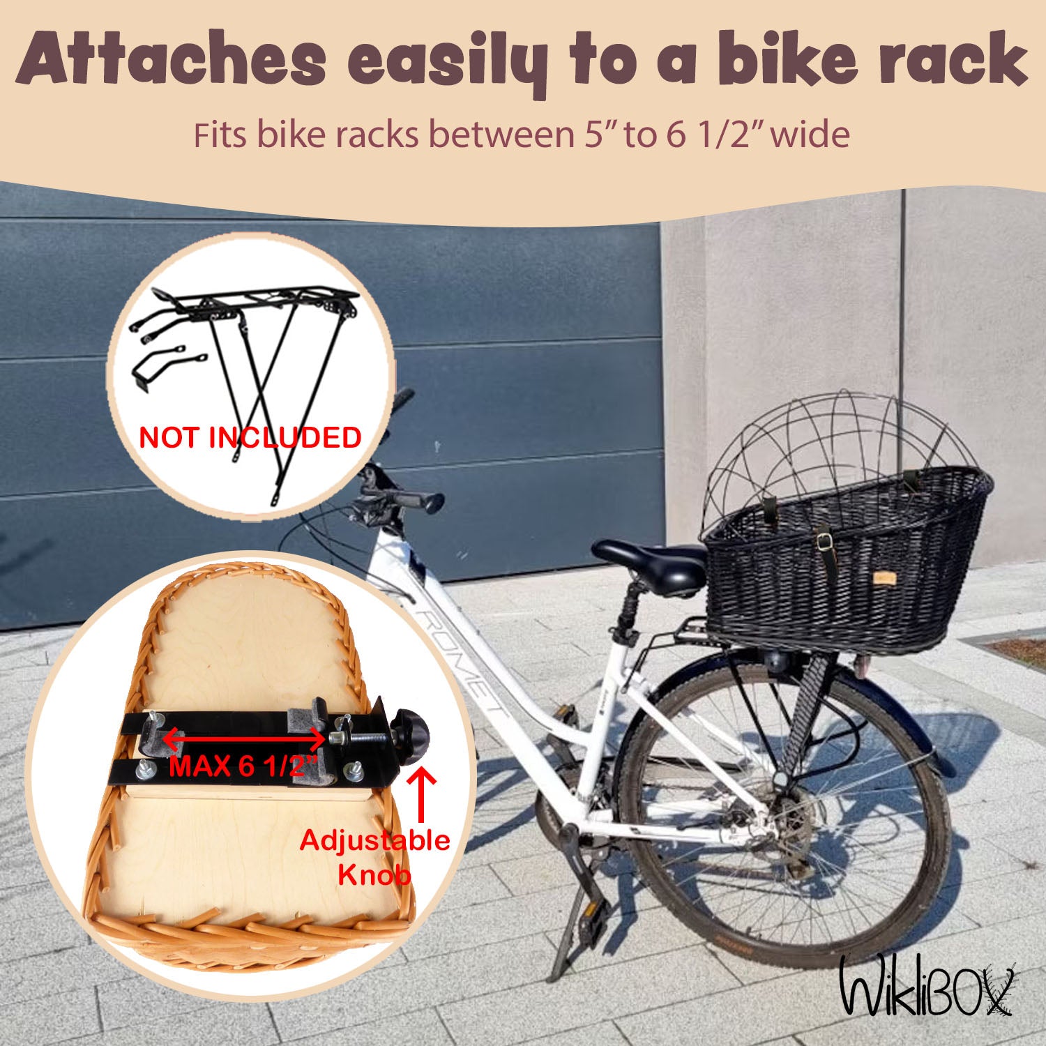 Wicker Dog or Cat Carrier with Protective Grille - for Bicycle Luggage Rack & Metal Holder - Black Color with Soft Cotton Cushion