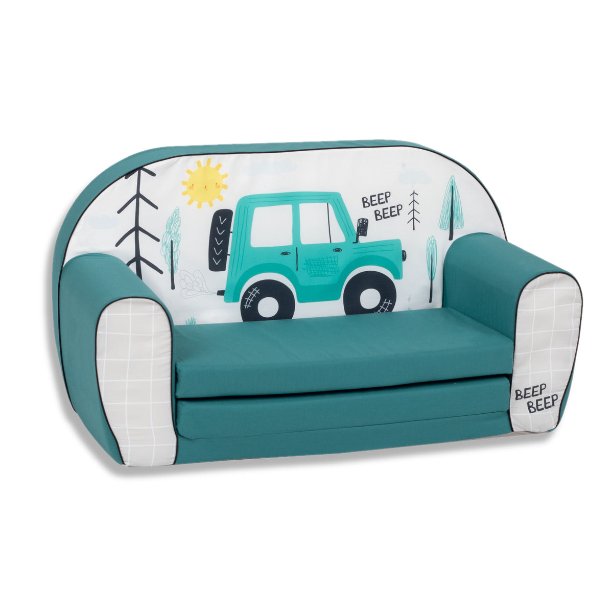 DELSIT Toddler Couch & Kids Sofa - Flip Open Double Sofa - Off Road Explorer