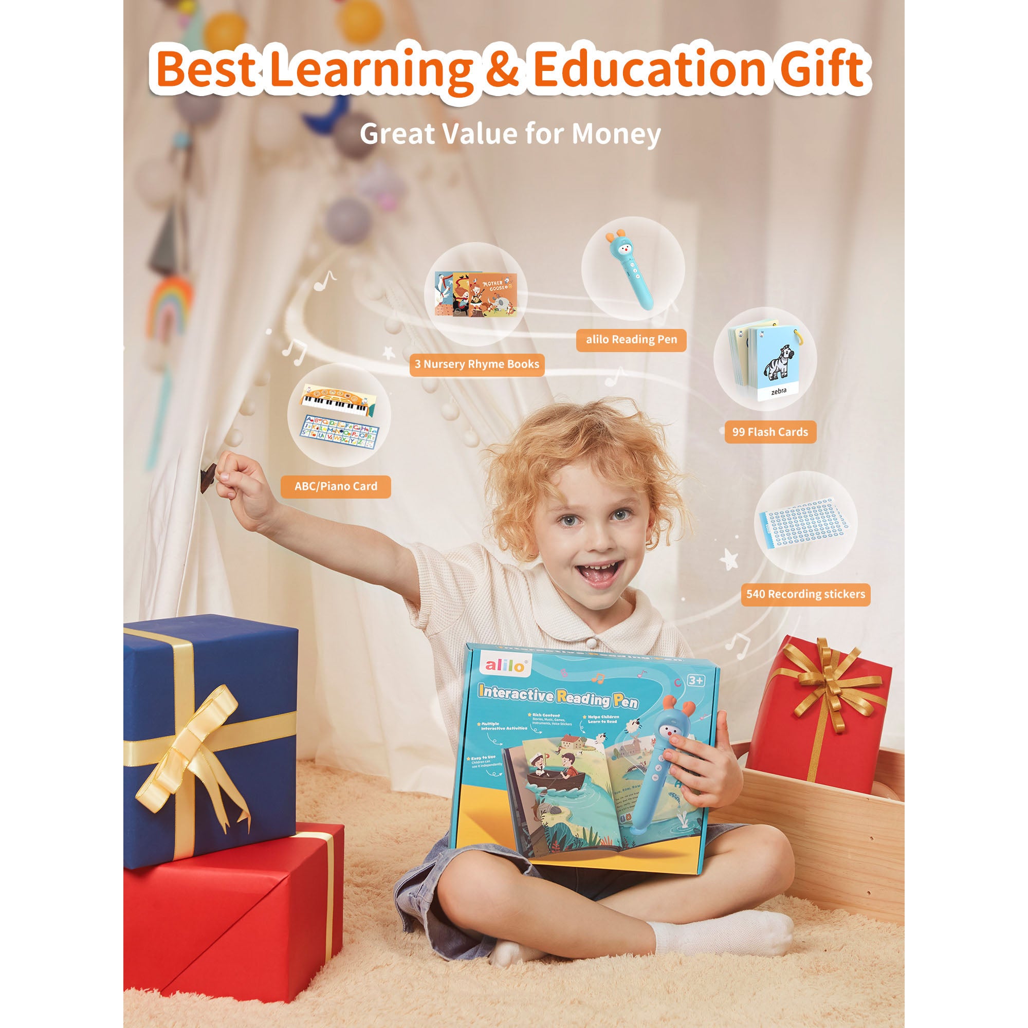 Alilo D3C Early Educational Talking Pen - Learn to Read, Interactive Books, 100 ABC Flashcards & More