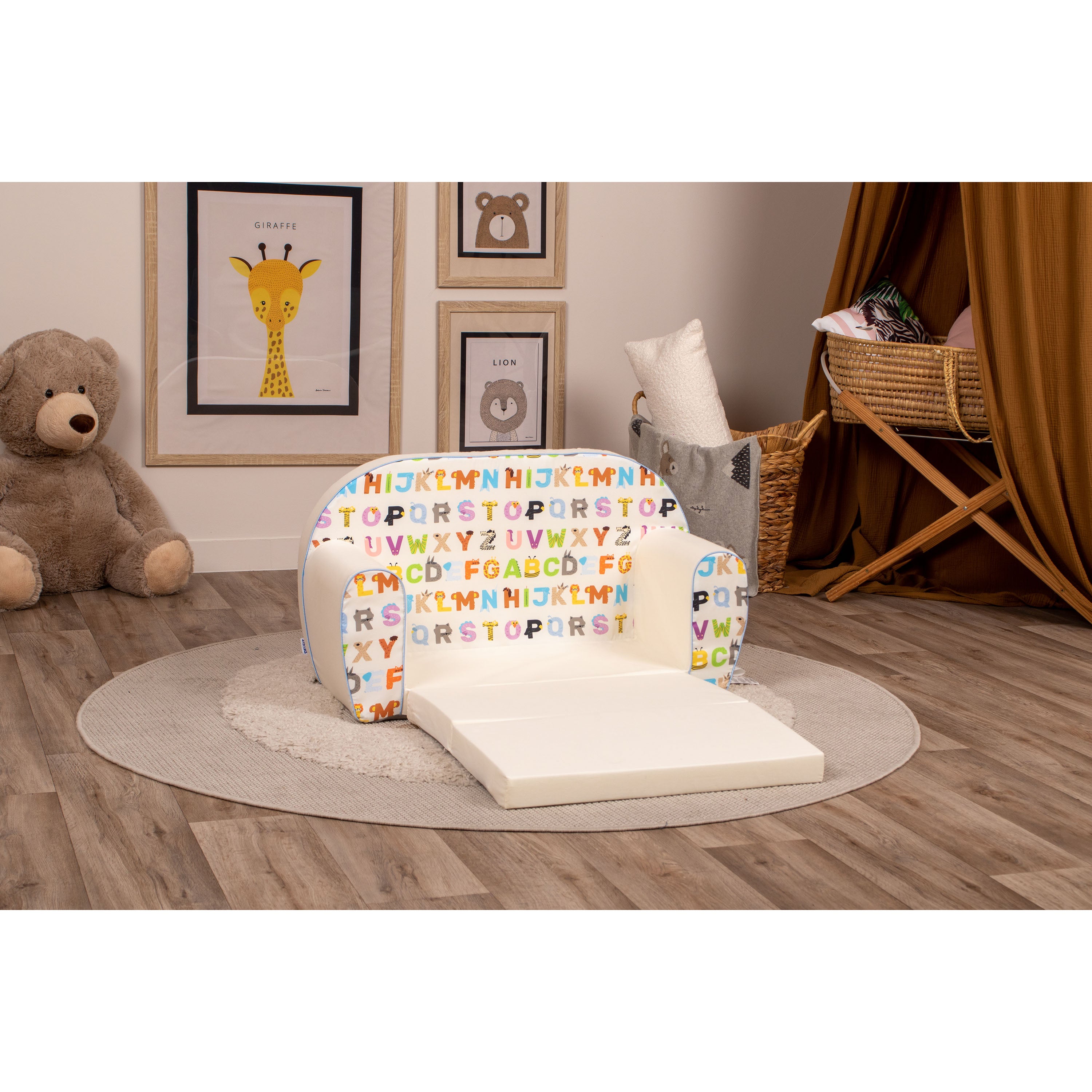 DELSIT Toddler Couch & Kids Sofa - Flip Open Double Sofa - The Alphabet