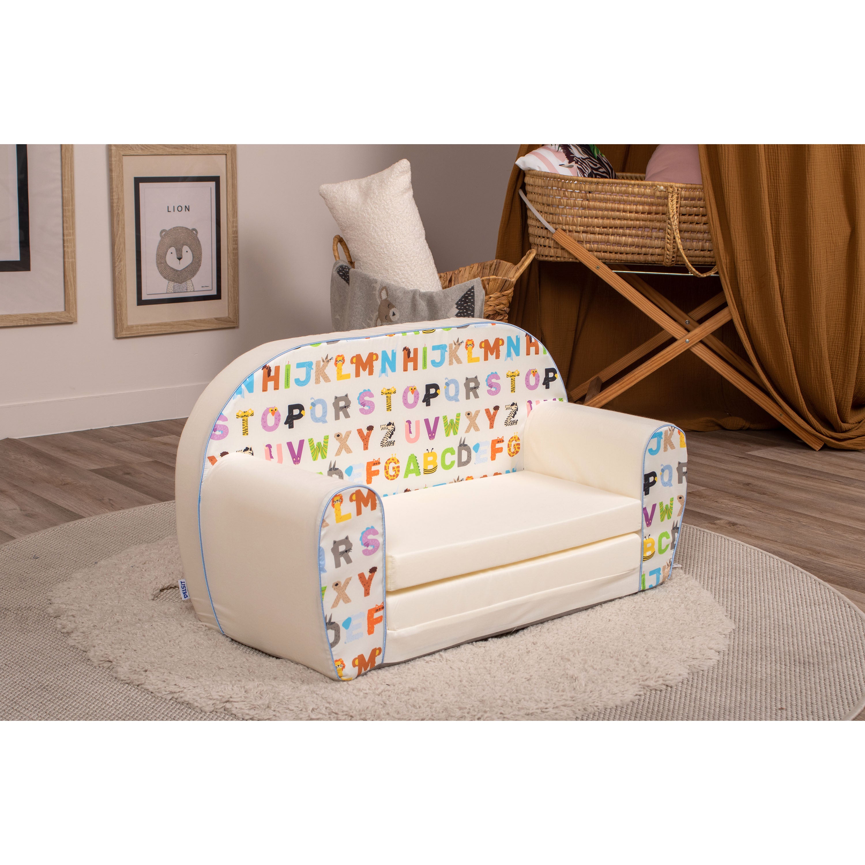 DELSIT Toddler Couch & Kids Sofa - Flip Open Double Sofa - The Alphabet