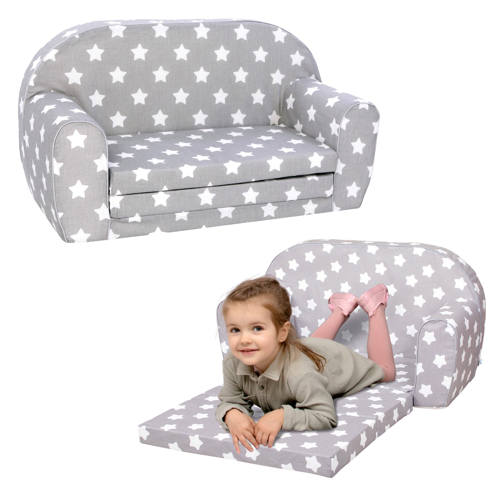 DELSIT Toddler Couch Double Open Sofa Kids - Stars Sofa - | Delsit with & Flip Family Gray