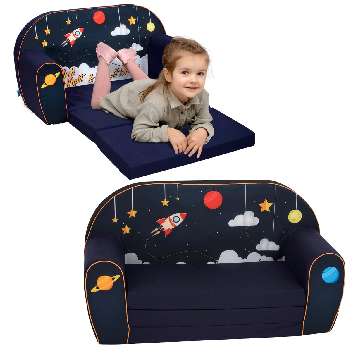 DELSIT Toddler Couch & Kids Sofa - Flip Open Double Sofa - Cosmos