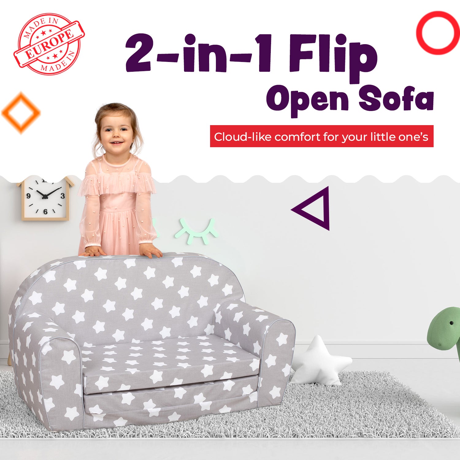 Delsit Couch - Family Toddler DELSIT & Double Open Gray Sofa with - Stars | Sofa Kids Flip