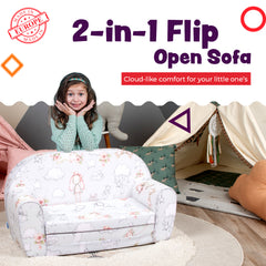DELSIT Toddler Couch & Kids Sofa - Flip Open Double Sofa - Bunny