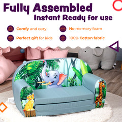 DELSIT Toddler Couch & Kids Sofa - Flip Open Double Sofa - Adorable Elephant