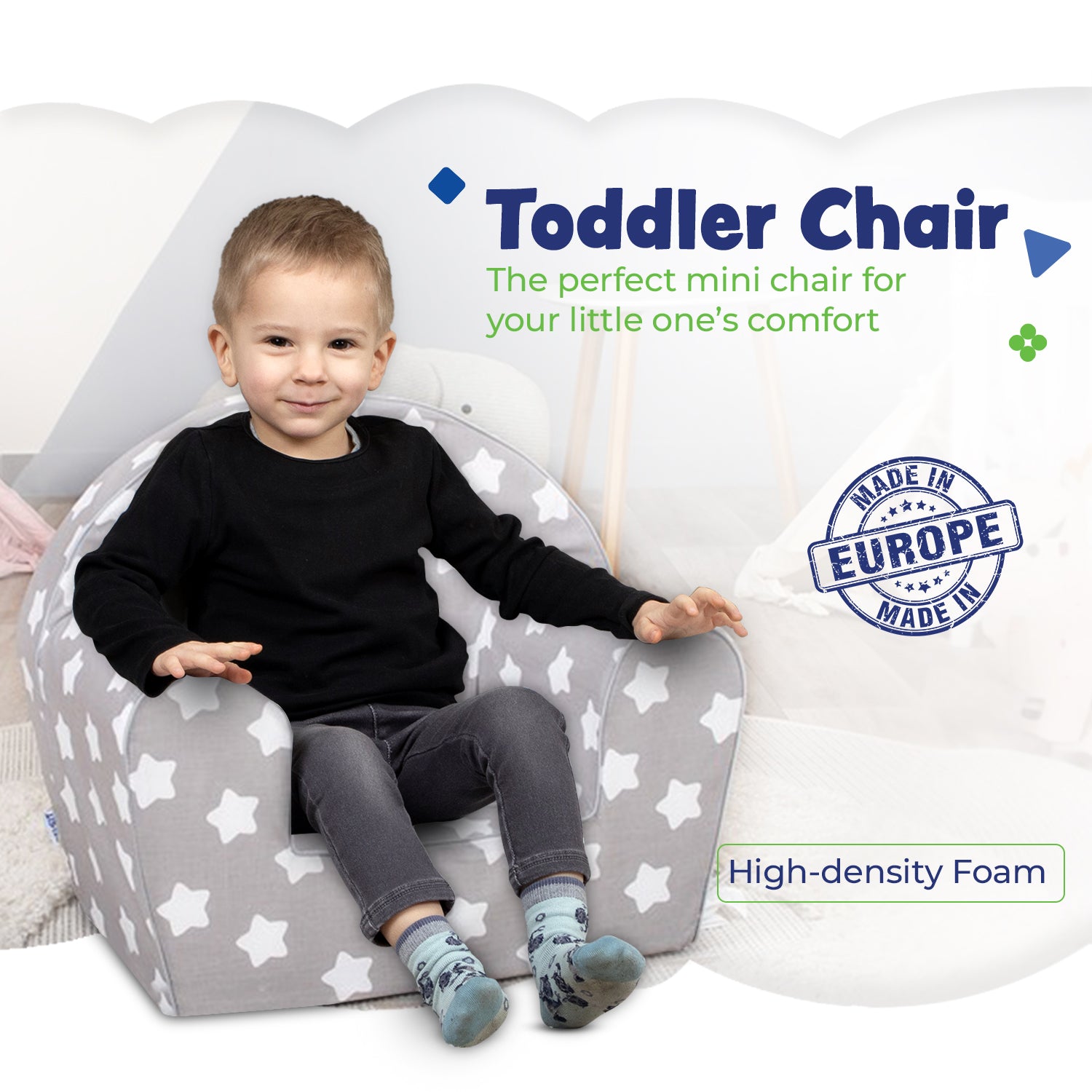 DELSIT Toddler Chair & Kids Armchair with Removable Cover - Gray with Stars