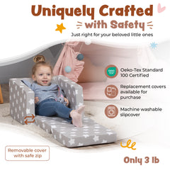 DELSIT Toddler Chair & Kids Sofa - Flip Open Foam Single Sofa - Gray with Stars