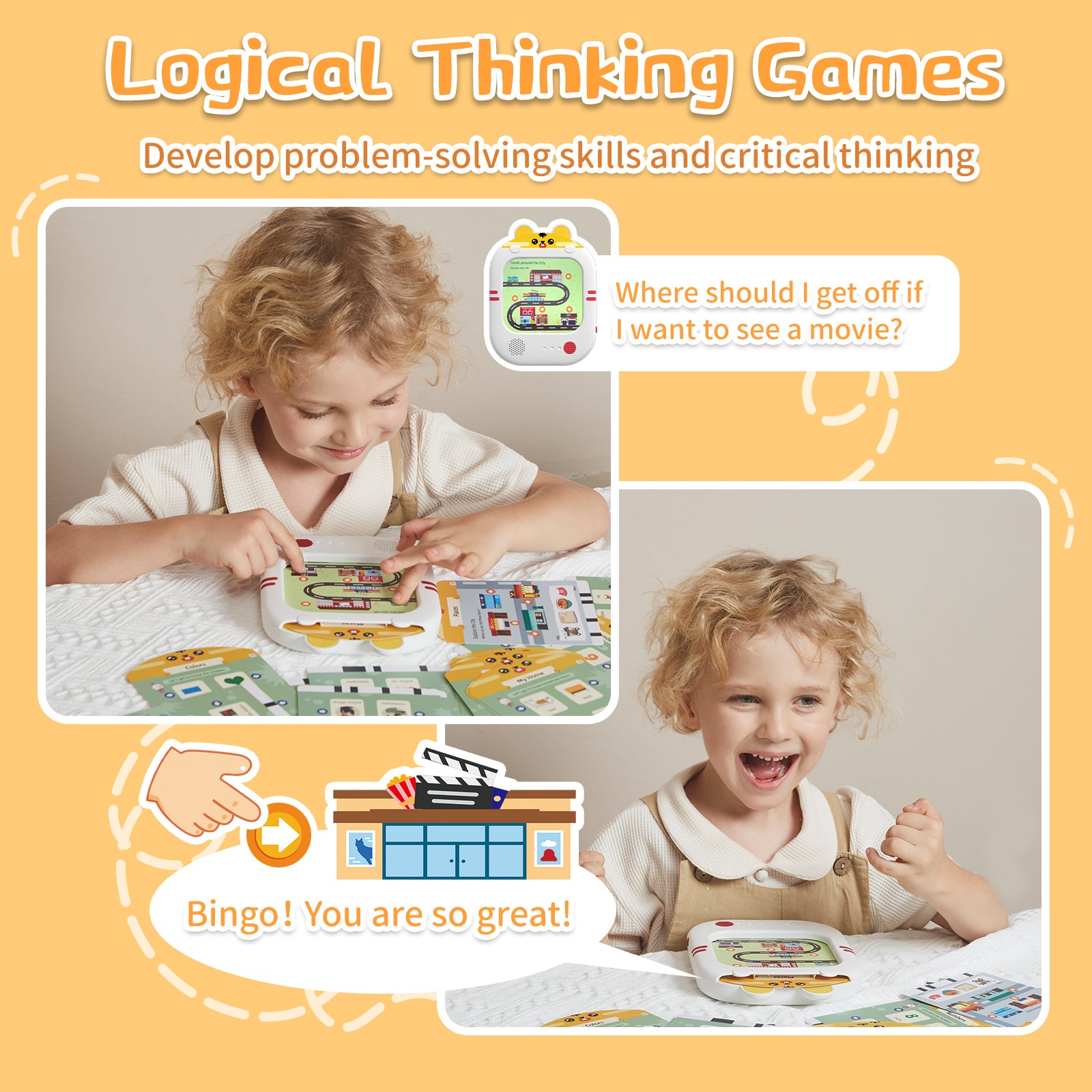 Alilo Q1 Logical Thinking Learning Tablet - 47 Talking Flash Cards with 4 Kinds of Play Modes and Progressive Difficulty - No Electronic Screen