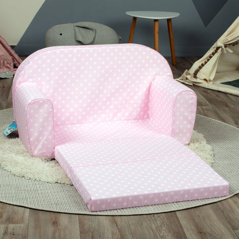 DELSIT Toddler Couch & Kids Sofa - Flip Open Double Sofa - Baby Pink With Dots