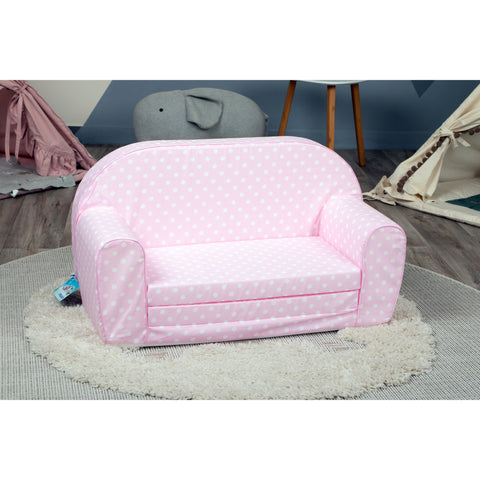 DELSIT Toddler Couch & Kids Sofa - Flip Open Double Sofa - Baby Pink With Dots