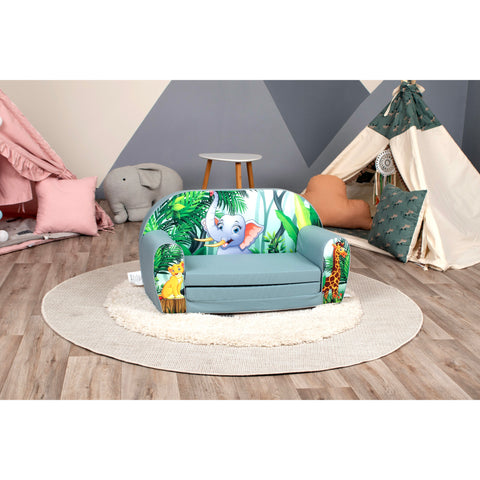 DELSIT Toddler Couch & Kids Sofa - Flip Open Double Sofa - Adorable Elephant