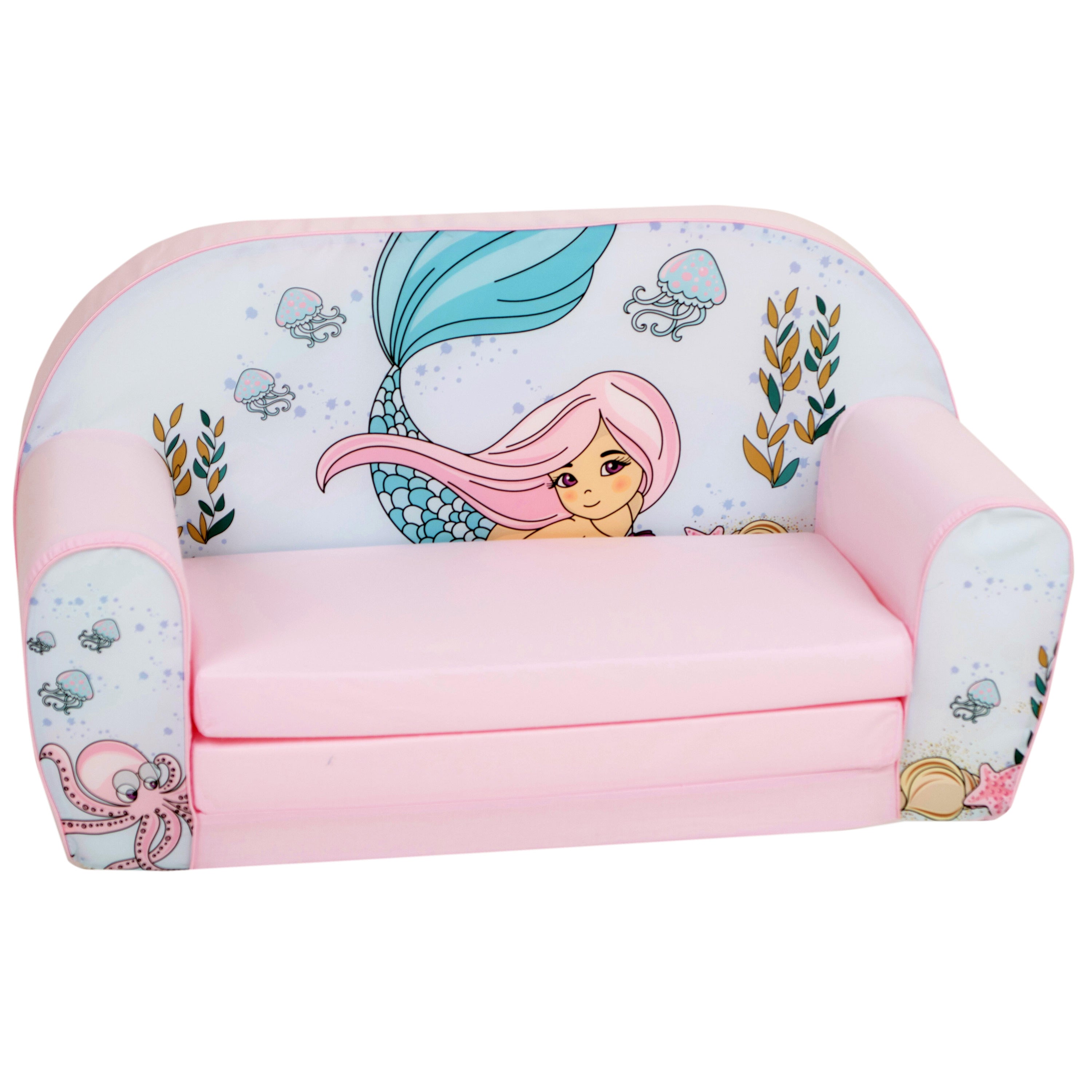 DELSIT Toddler Couch & Kids Sofa - Flip Open Double Sofa - Mermaid