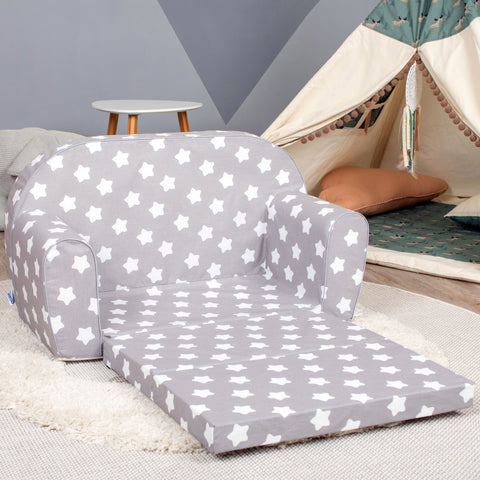 DELSIT Toddler Couch & Kids Sofa - Flip Open Double Sofa - Gray With Stars