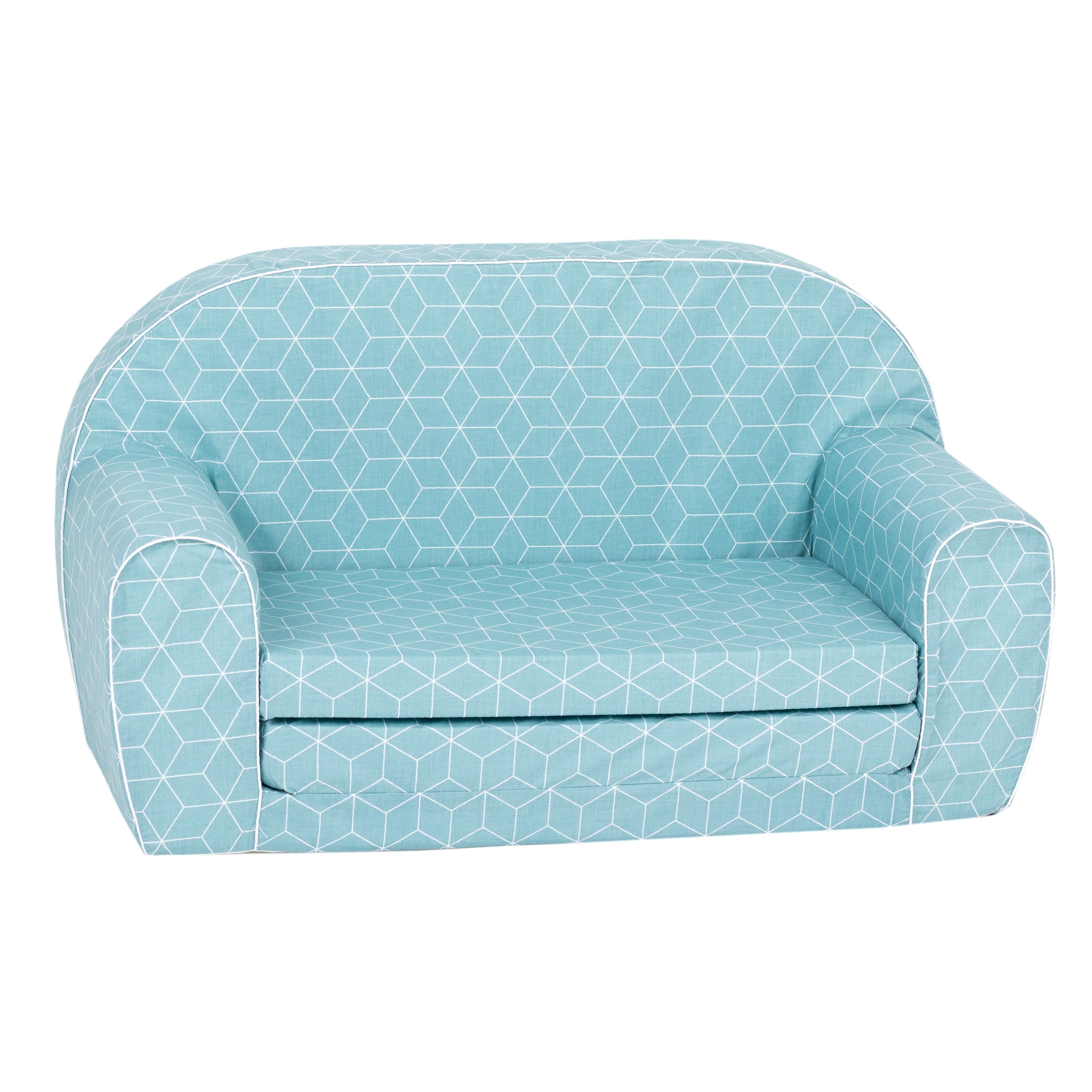 DELSIT Toddler Couch & Kids Sofa - Flip Open Double Sofa - Mint Cubes