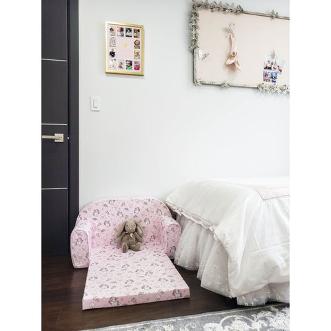 DELSIT Toddler Couch & Kids Sofa - Flip Open Double Sofa - Uni & Rainbows Pink