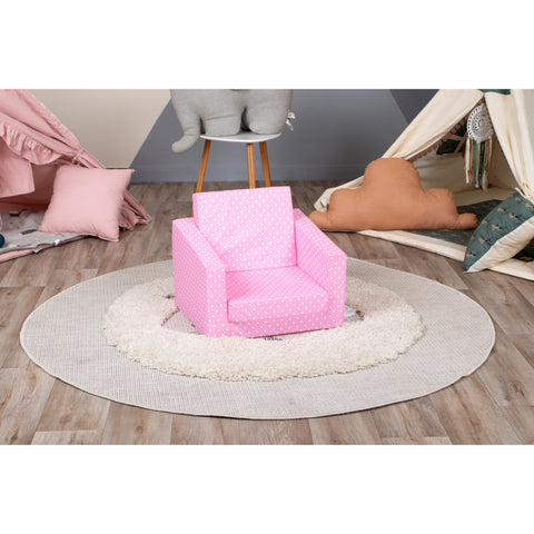DELSIT Toddler Chair & Kids Sofa - Flip Open Foam Single Sofa - Pink With Dots