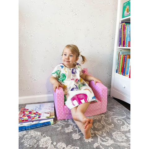 DELSIT Toddler Chair & Kids Sofa - Flip Open Foam Single Sofa - Pink With Dots