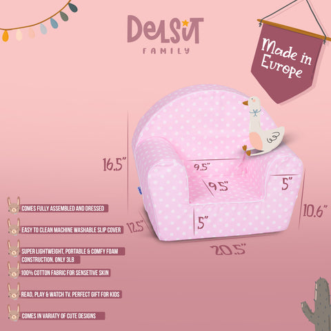 DELSIT Toddler Chair & Kids Armchair - Baby Pink With Dots