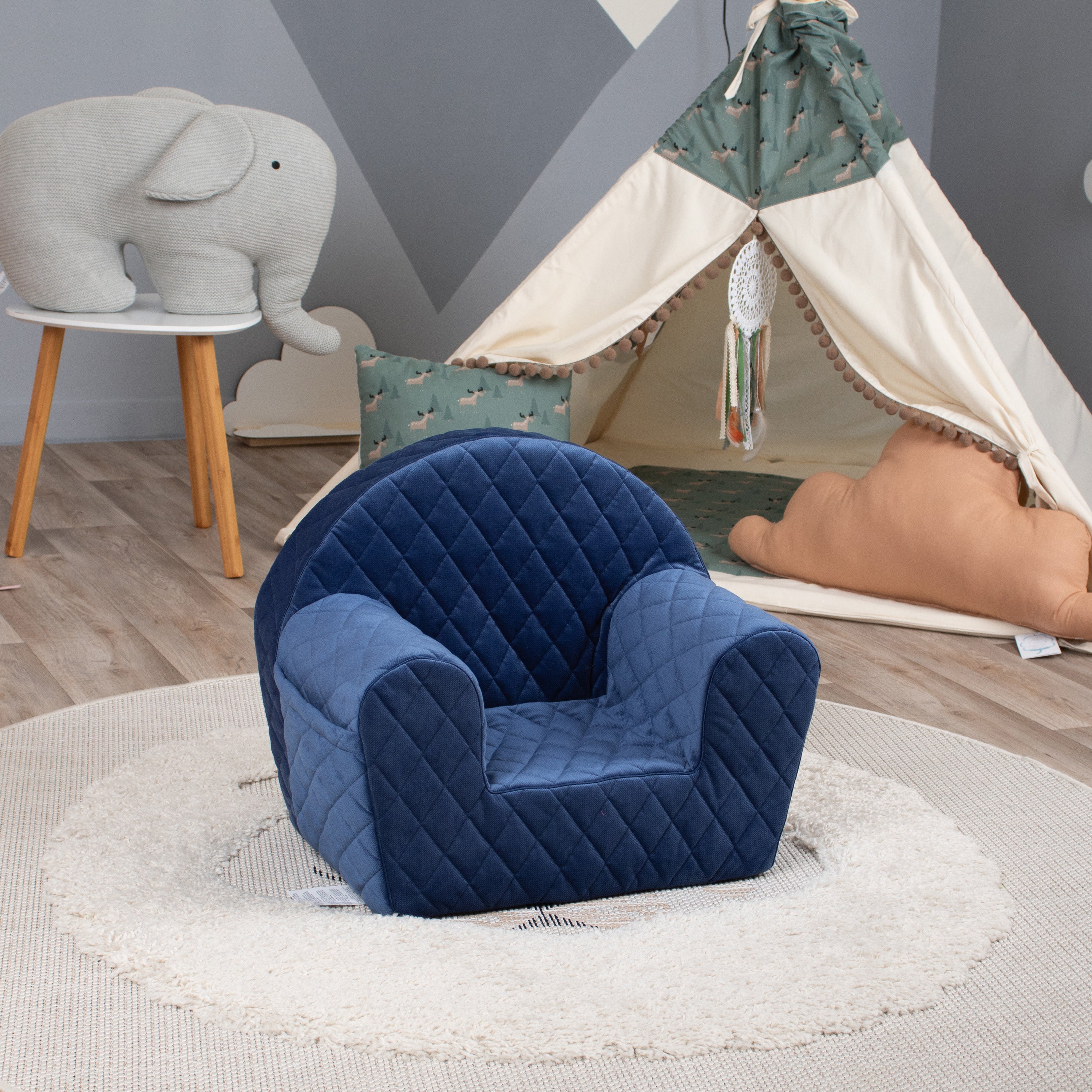 DELSIT Toddler Chair & Kids Armchair - Quilted Diamonds Azure