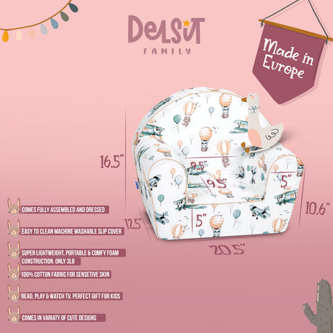 DELSIT Toddler Chair & Kids Armchair - Hot Air Balloons
