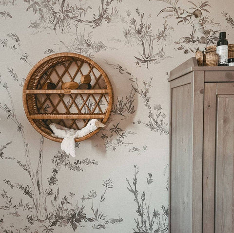 WIKLIBOX Rattan Wall Floating Shelf - Round Natural Rattan