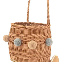 WIKLIBOX Rattan Pully Toy Basket - Natural Color - Wicker Luggy Toy Storage