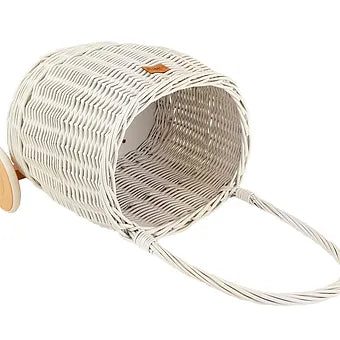 WIKLIBOX Rattan Pully Toy Basket - White Color - Wicker Luggy Toy Storage