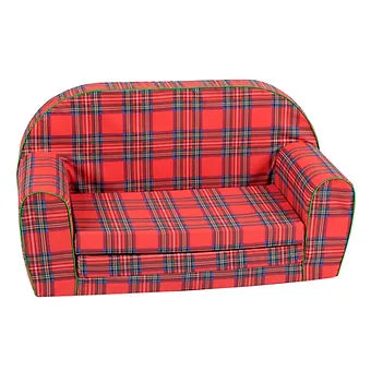 DELSIT Toddler Couch & Kids Sofa - Flip Open Double Sofa - Red Plaid