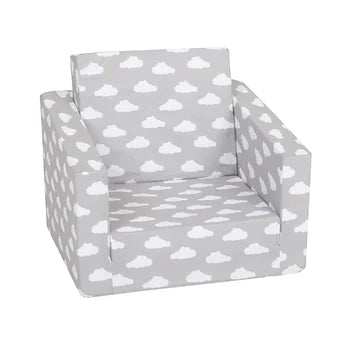 DELSIT Toddler Chair, Kids Sofa - Flip Open Foam Single Sofa - Gray W/ Clouds
